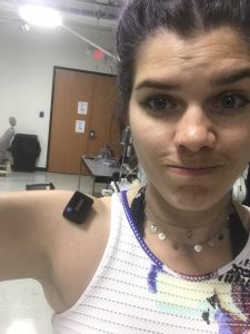 Alexandra has Delsys EMG + IMU sensors on the deltoid muscle to measure muscle activation during teleoperation. 